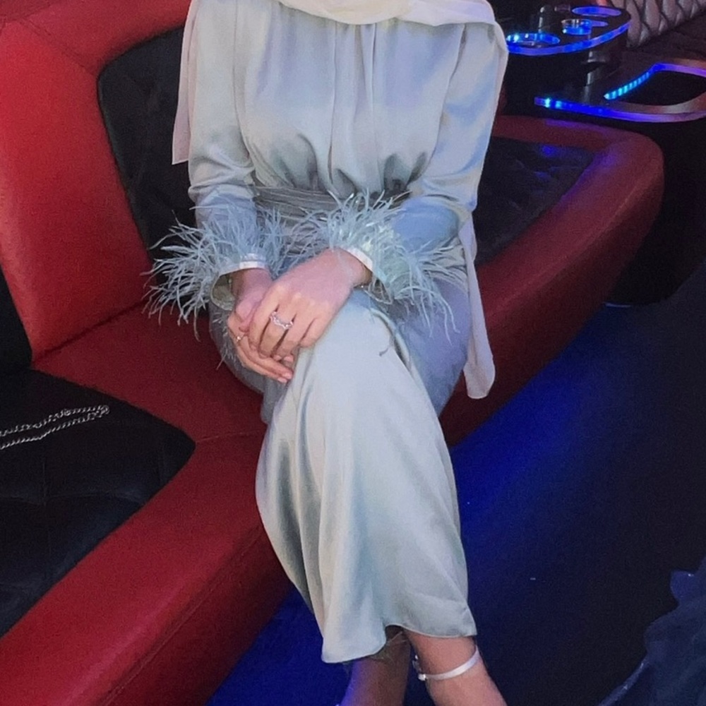 TURKISH FEATHER LONG SLEEVE EVENING DRESS
